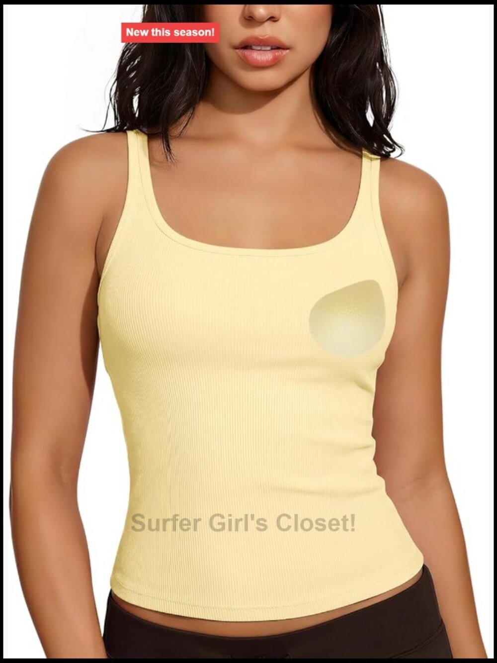 Sleeveless Scoop Neck Cotton Ribbed Tank Top with Built In Bra